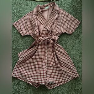 Red and White Gingham Romper - Size Medium